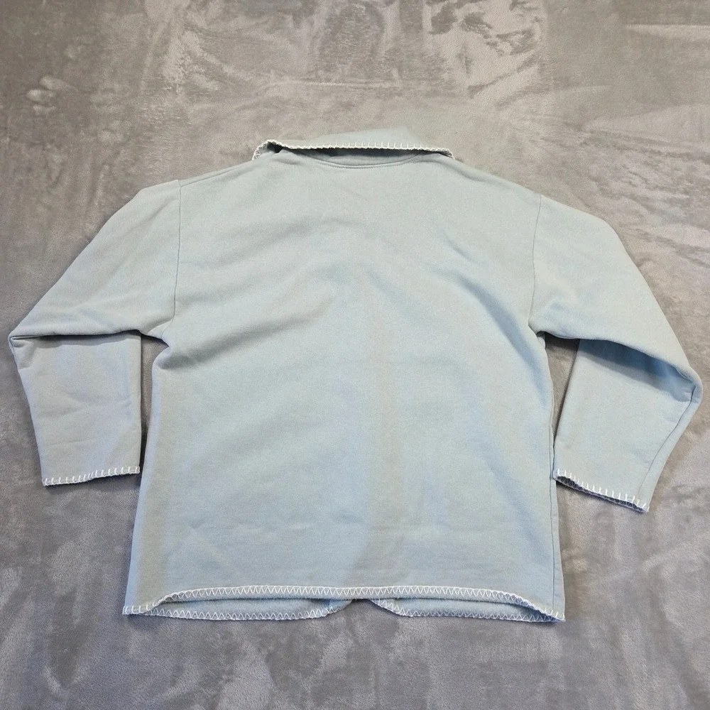Vtg Artisans Women Medium Blue Embroidered Button Up Cottagecore Prairie Grandma